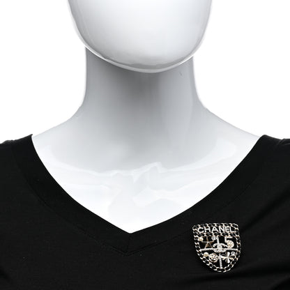 Chanel Lambskin Pearl Strass Sergeant Chanel Shield Brooch Gold 2 of 5