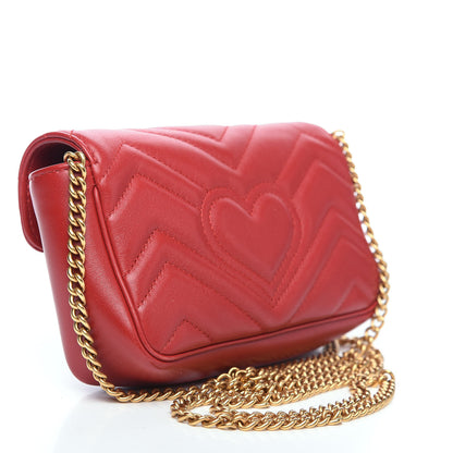 Gucci Calfskin Matelasse Super Mini GG Marmont Shoulder Bag Hibiscus Red 2 of 11
