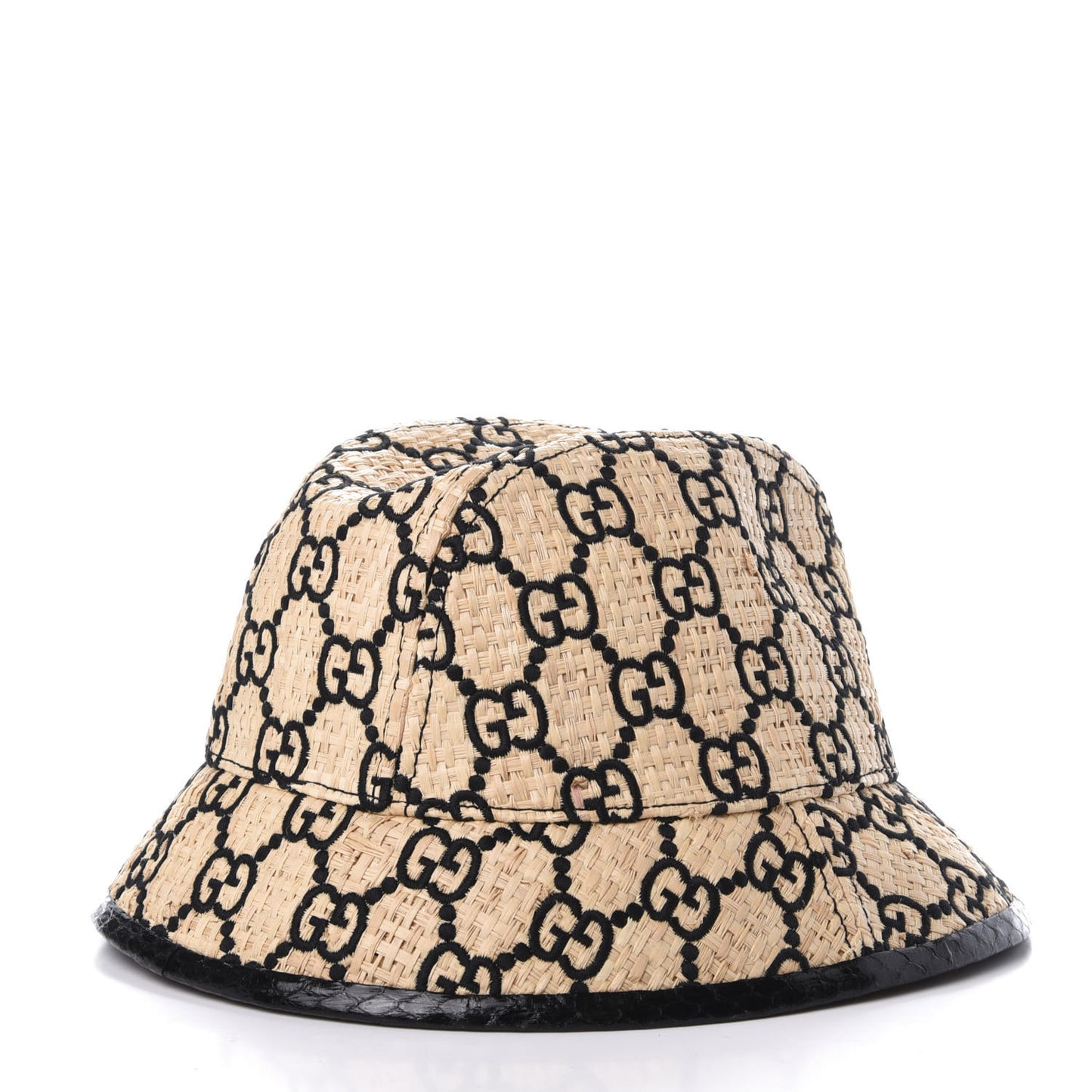 Raffia Elaphe GG Monogram Embroidered Fedora Hat M Ivory Black