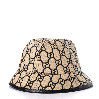 Gucci Raffia Elaphe GG Monogram Embroidered Fedora Hat M Ivory Black 4 of 10