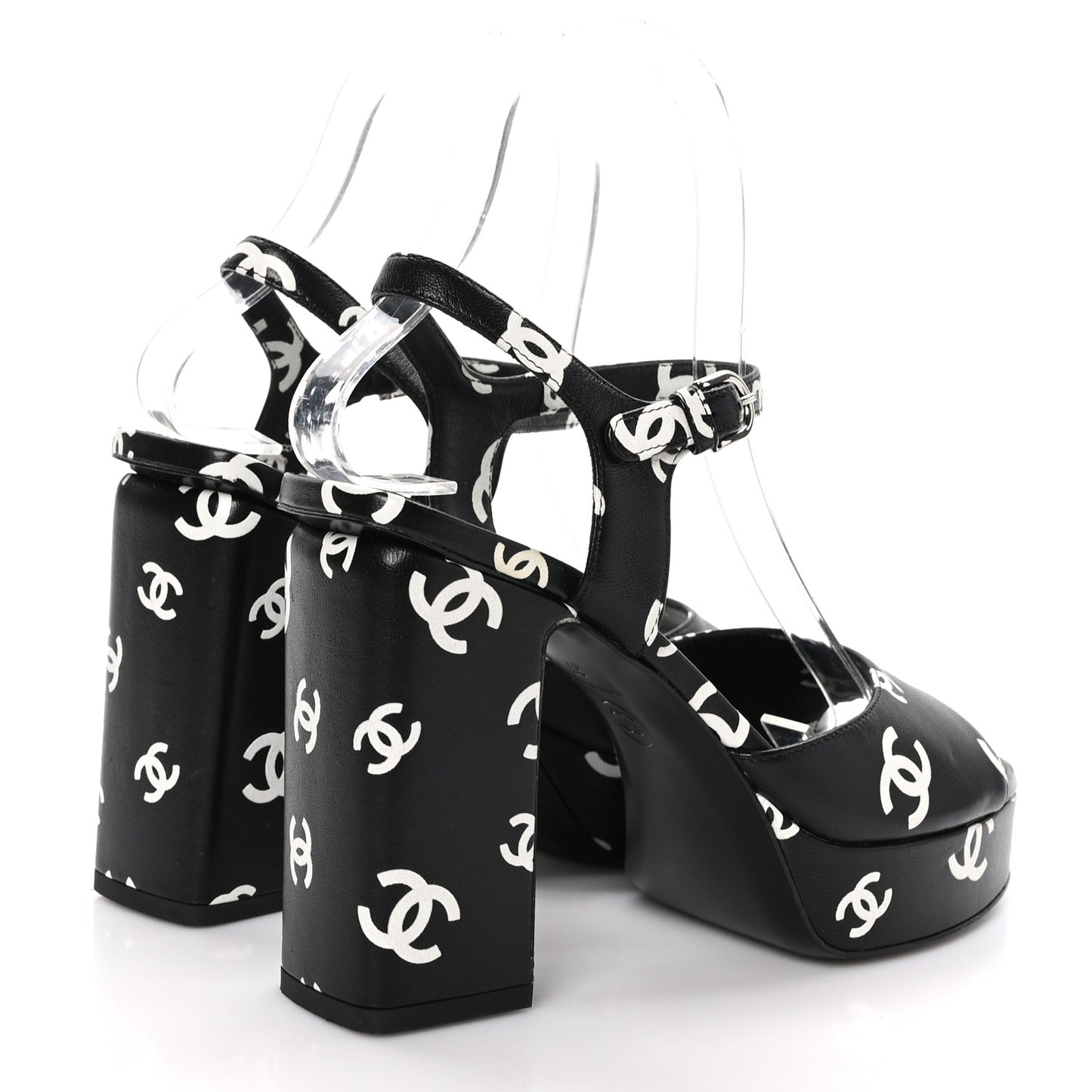 Printed Lambskin Coco Beach Platform Sandals 37 Black White