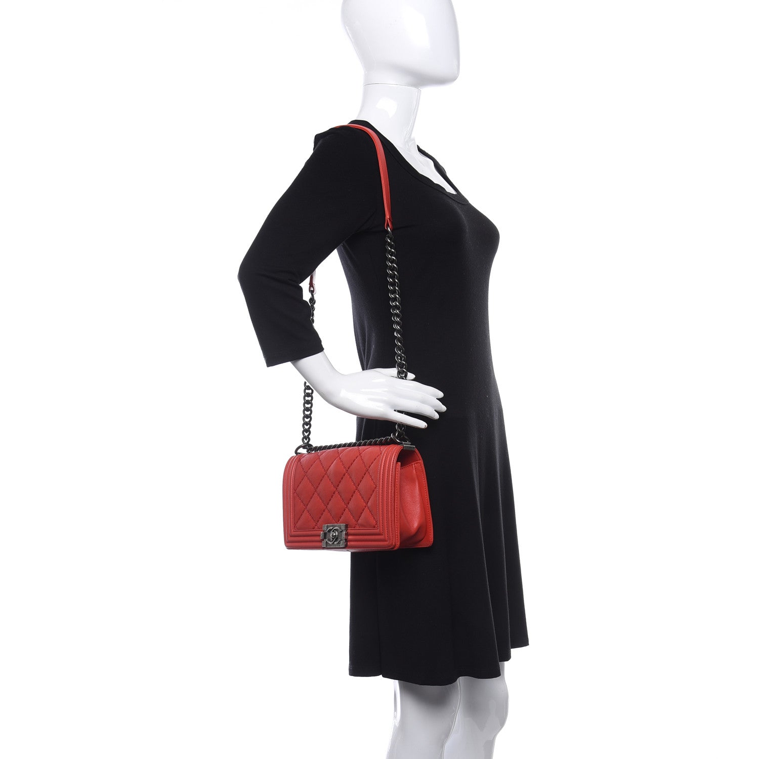 Chanel Calfskin Quilted Double Stitch Medium Boy Flap Red 2 of 9