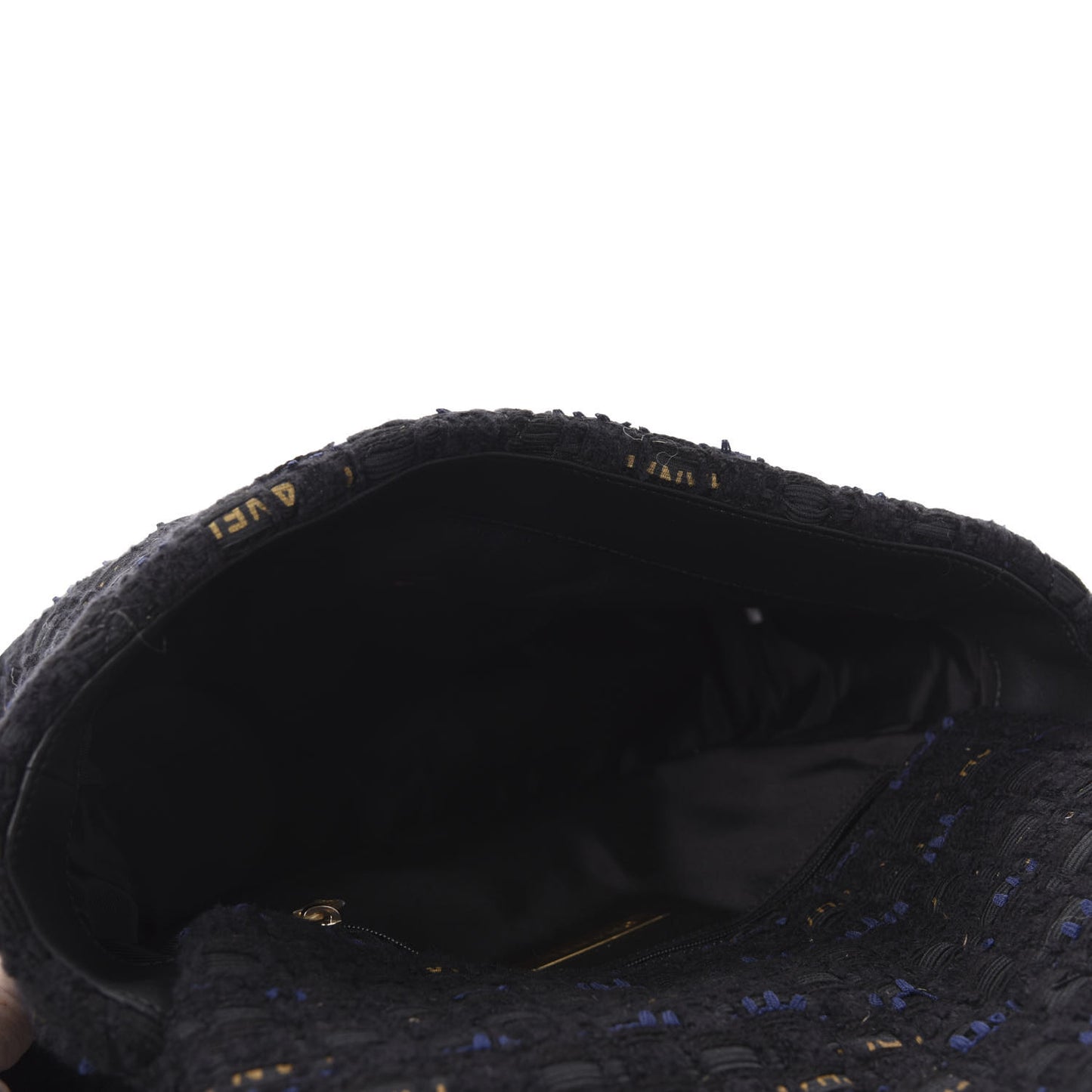 Tweed Quilted Large 19 Flap Black Navy Gold