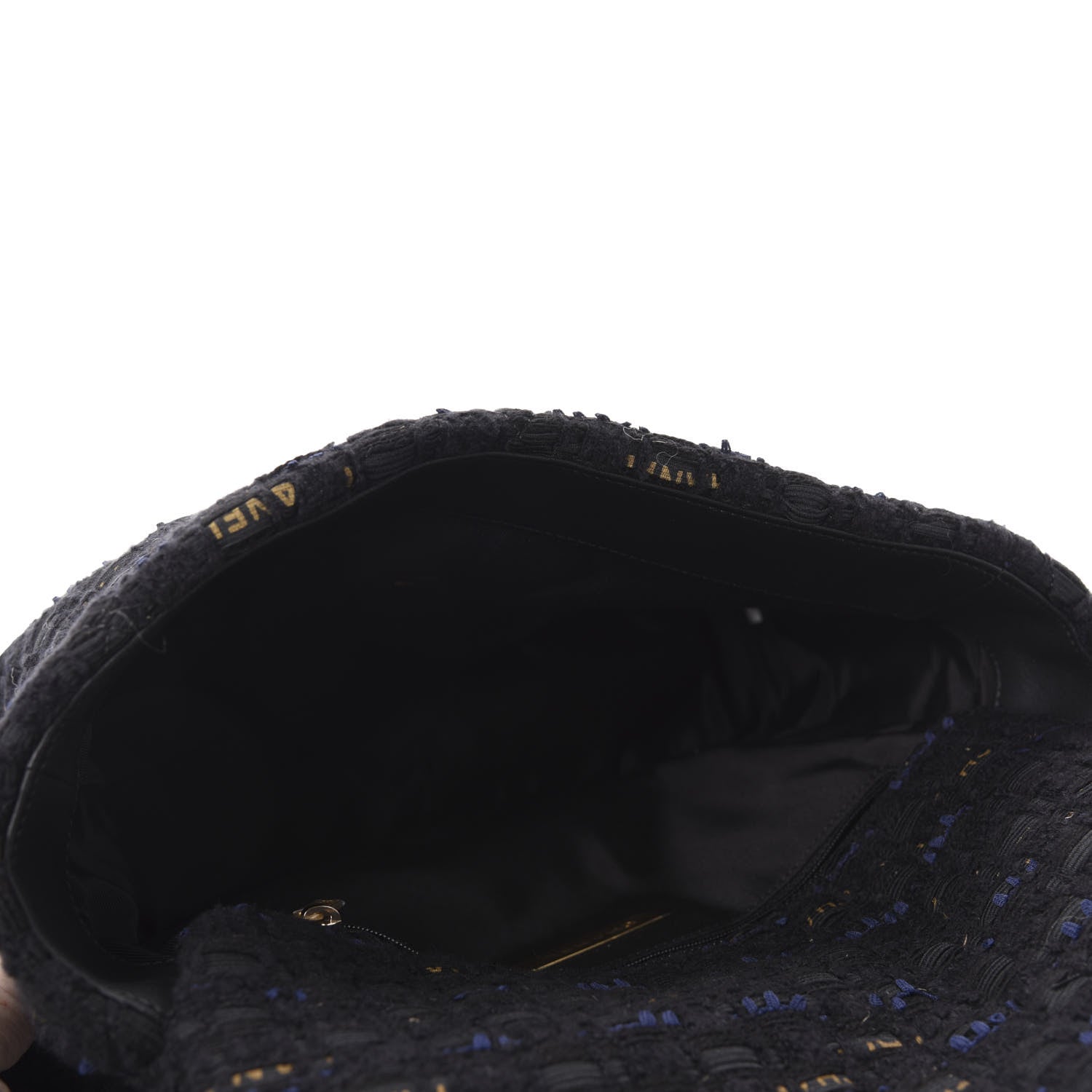 Chanel Tweed Quilted Large 19 Flap Black Navy Gold 5 of 11