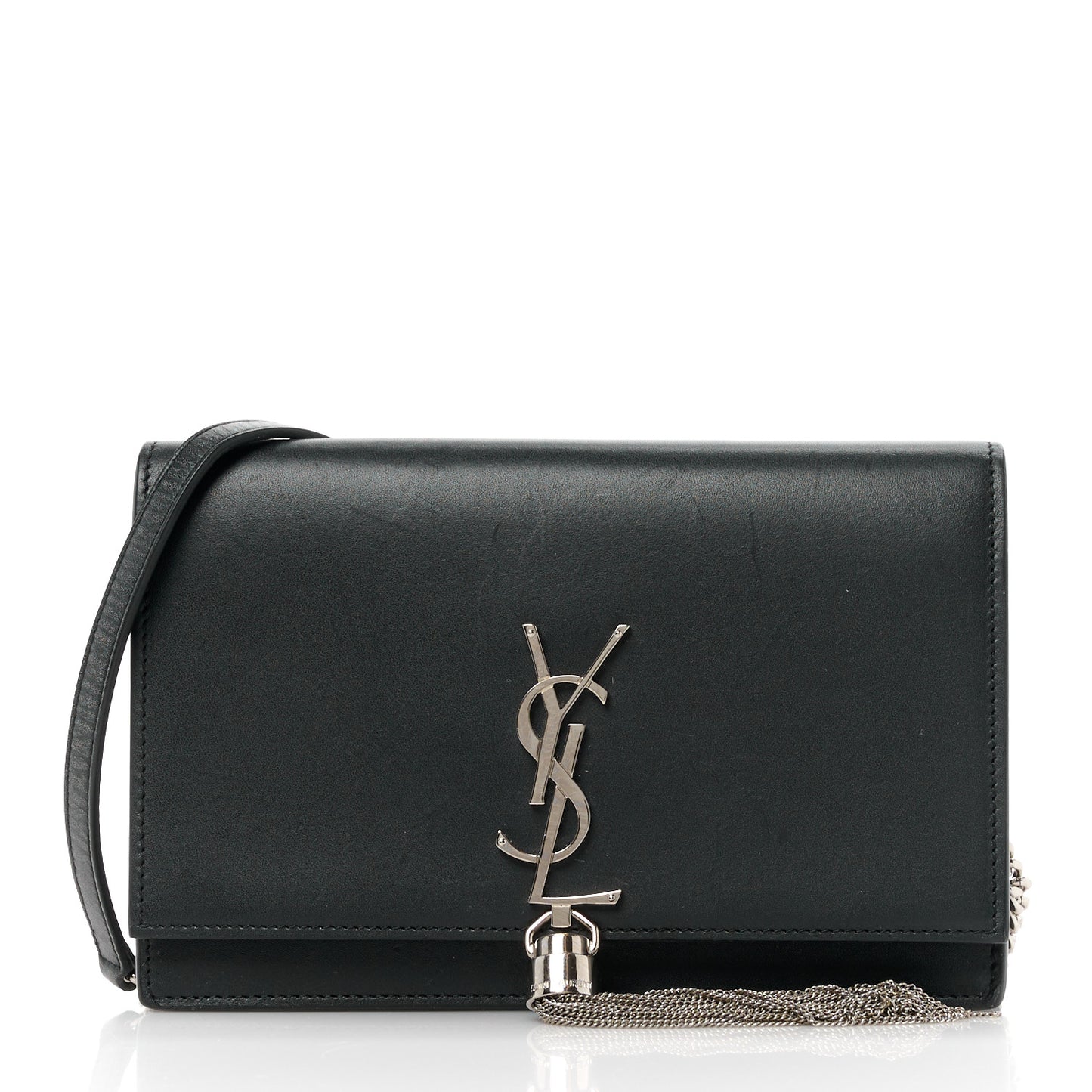 Smooth Calfskin Classic Monogram Kate Tassel Chain Wallet Black