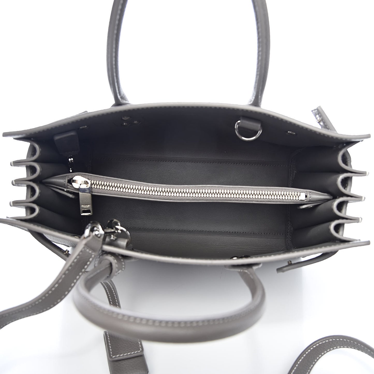 Grained Calfskin Topstich Baby Sac De Jour Grey