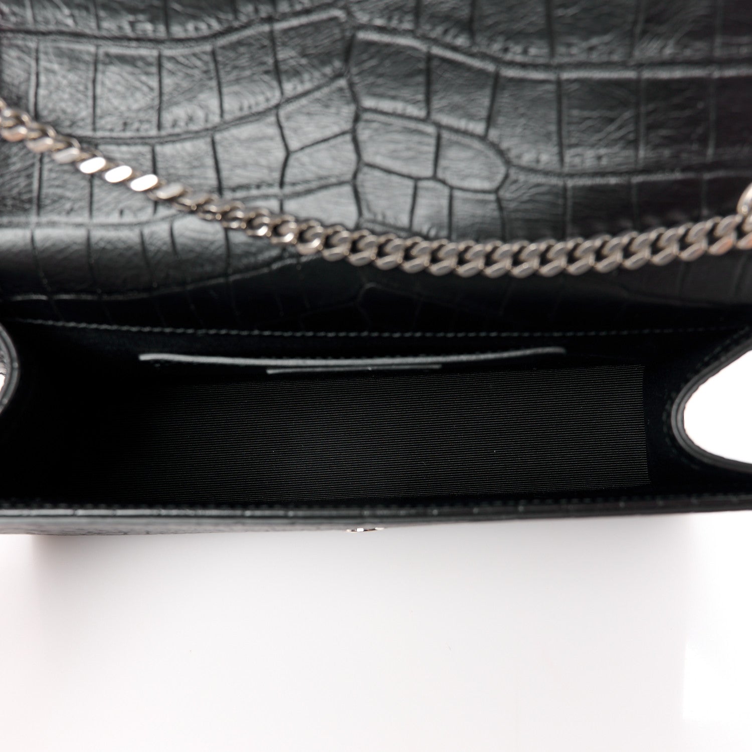 Saint Laurent Calfskin Crocodile Embossed Medium Classic Monogram Kate Tassel Satchel Black 5 of 11