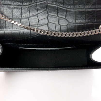 Saint Laurent Calfskin Crocodile Embossed Medium Classic Monogram Kate Tassel Satchel Black 5 of 11