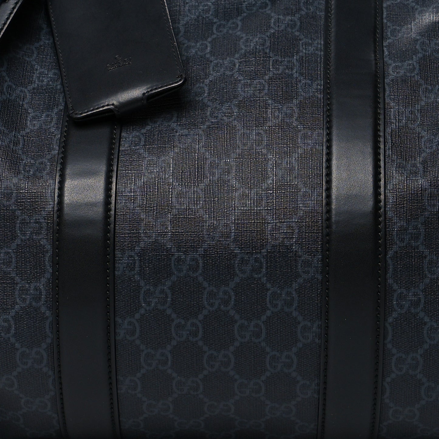 Soft GG Supreme Monogram Appia Calfskin Web Medium Carry On Duffle Bag Black Grey