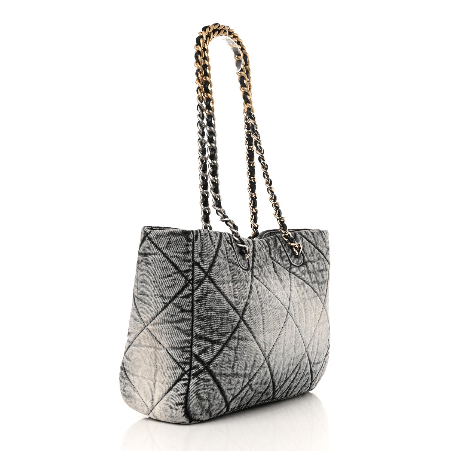 Chanel Washed Denim Quilted Chanel 19 East West Shopping Bag Black White 3 of 10