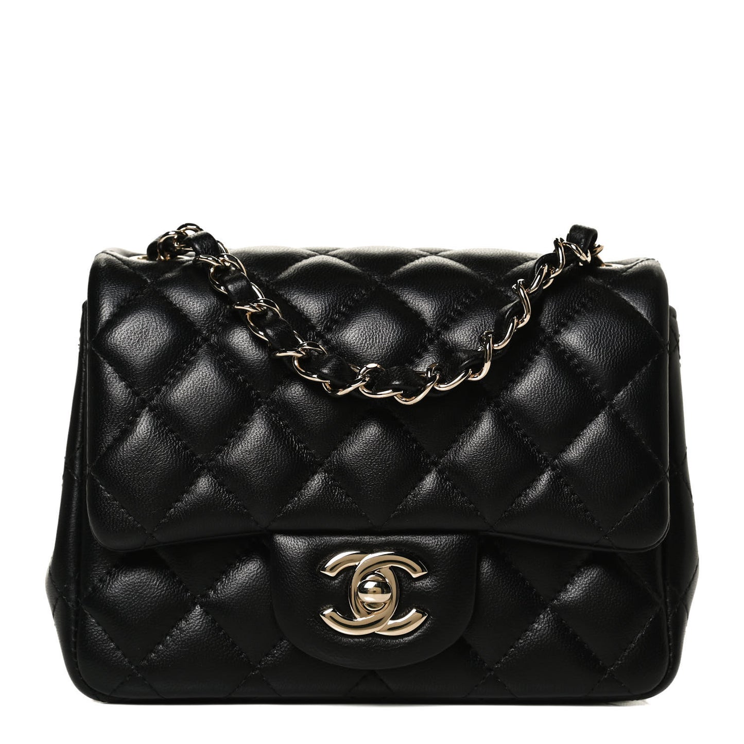 Lambskin Quilted Mini Square Flap Black