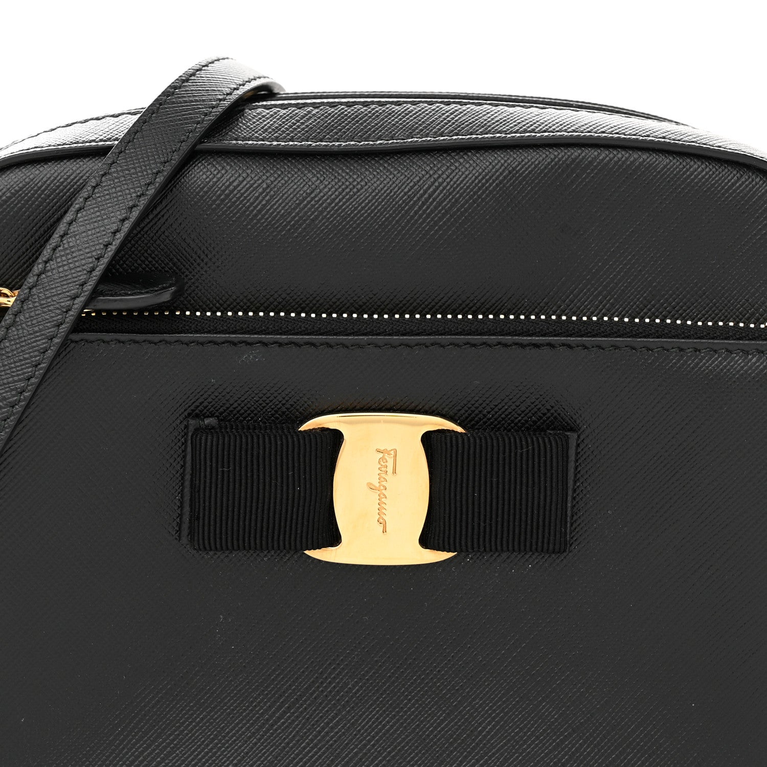 Salvatore Ferragamo Hammered Calfskin Lydia Bow Camera Bag Black 8 of 10