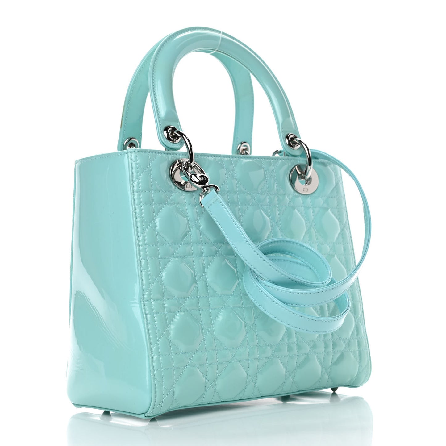 Patent Cannage Medium Lady Dior Light Blue