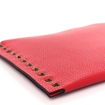 Valentino Garavani Pebbled Calfskin Large Rockstud Flat Zip Pouch Rouge Pur 7 of 8