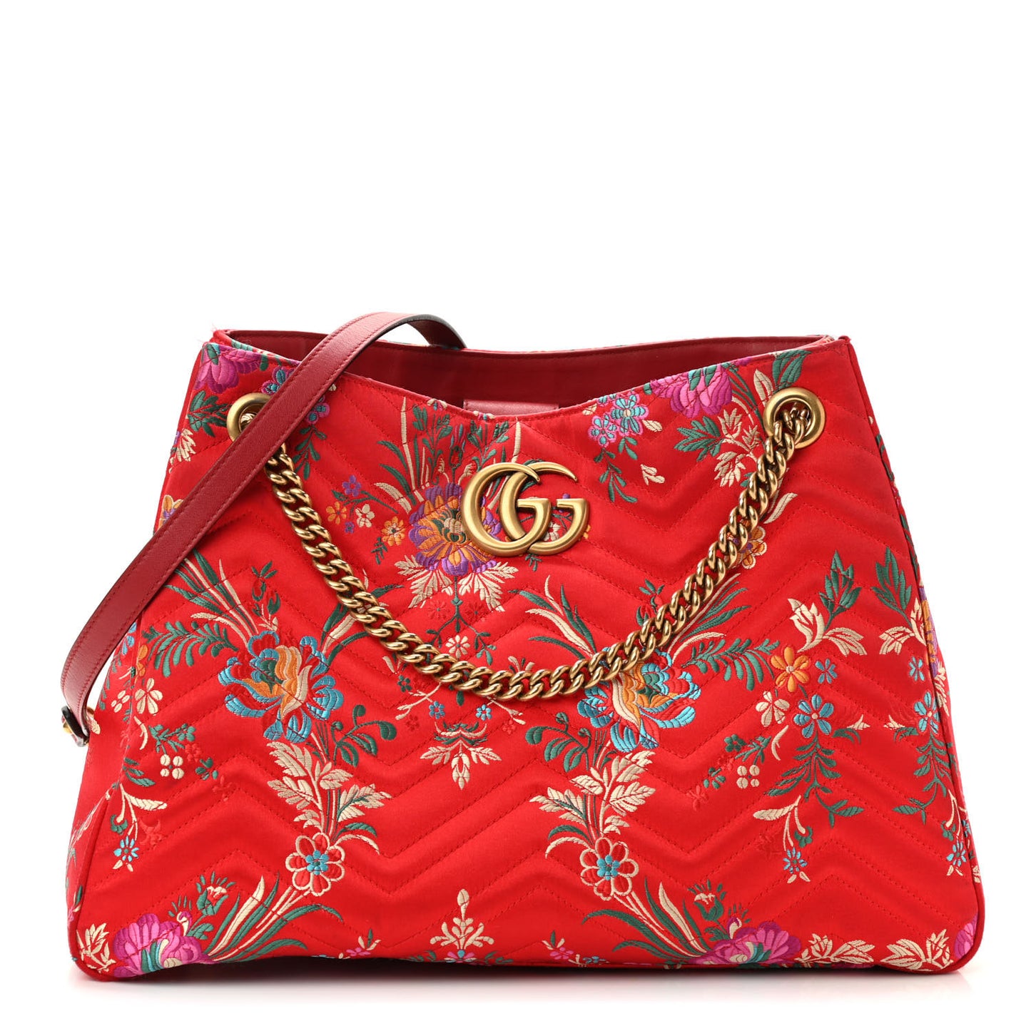 Jacquard Matelasse Floral Medium GG Marmont Tote Bag Red