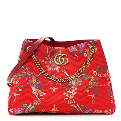 Gucci Jacquard Matelasse Floral Medium GG Marmont Tote Bag Red 1 of 11