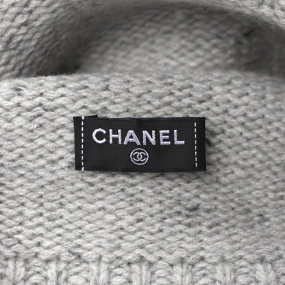 Chanel Cashmere Silk CC Beanie Hat Grey Ecru 5 of 7
