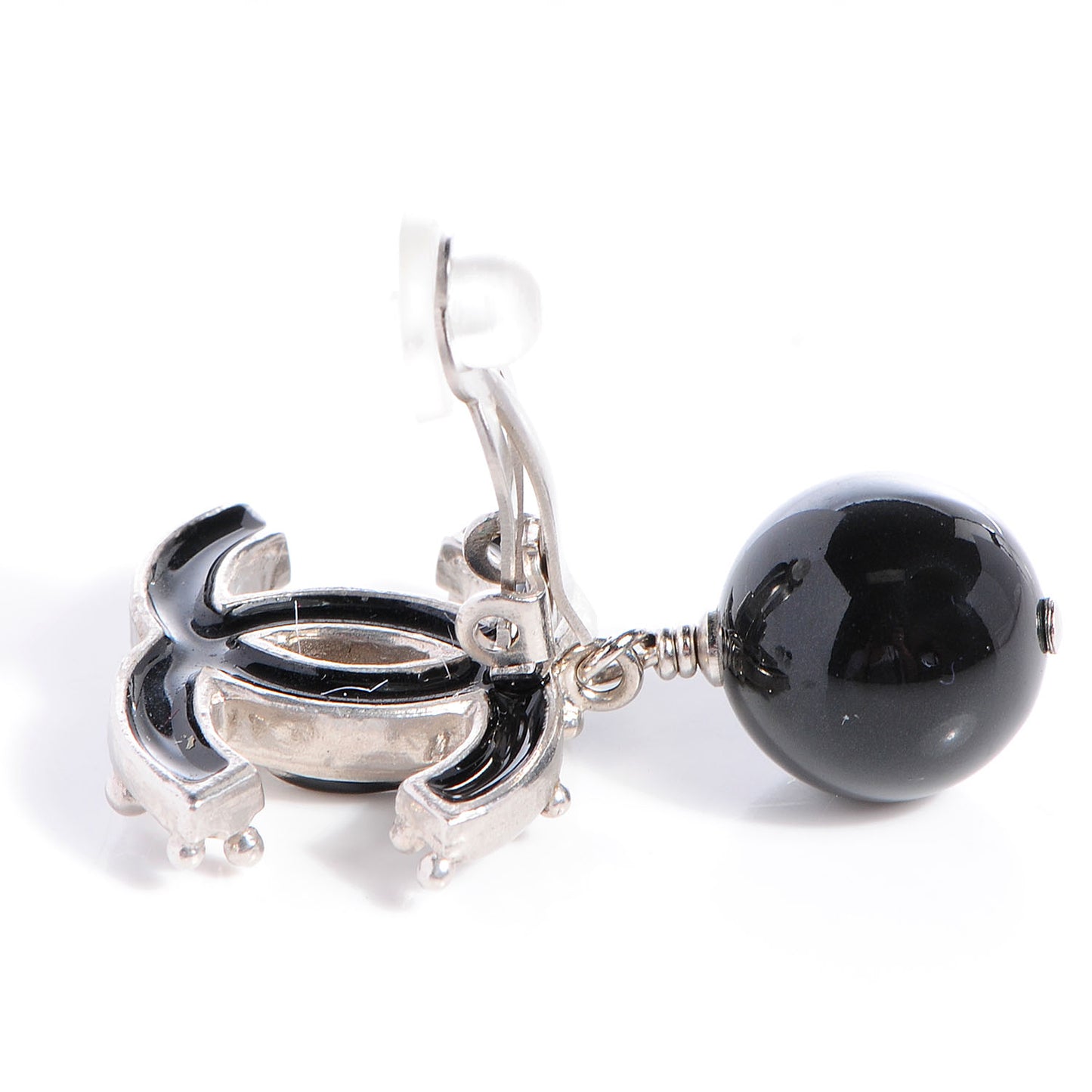 Enamel CC Drop Clip On Earrings Black