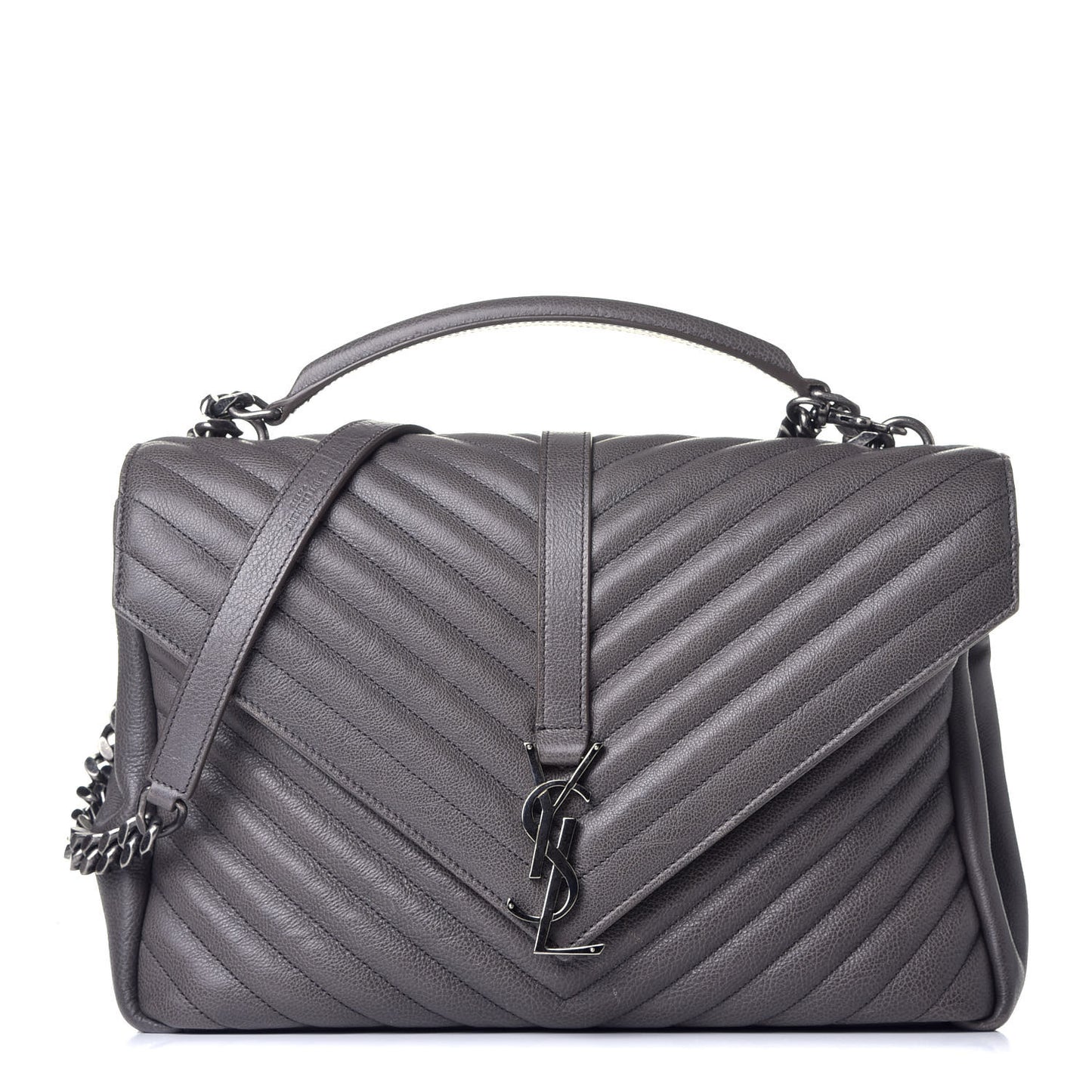 Sheepskin Matelasse Chevron Monogram Large College Satchel Dark Anthracite
