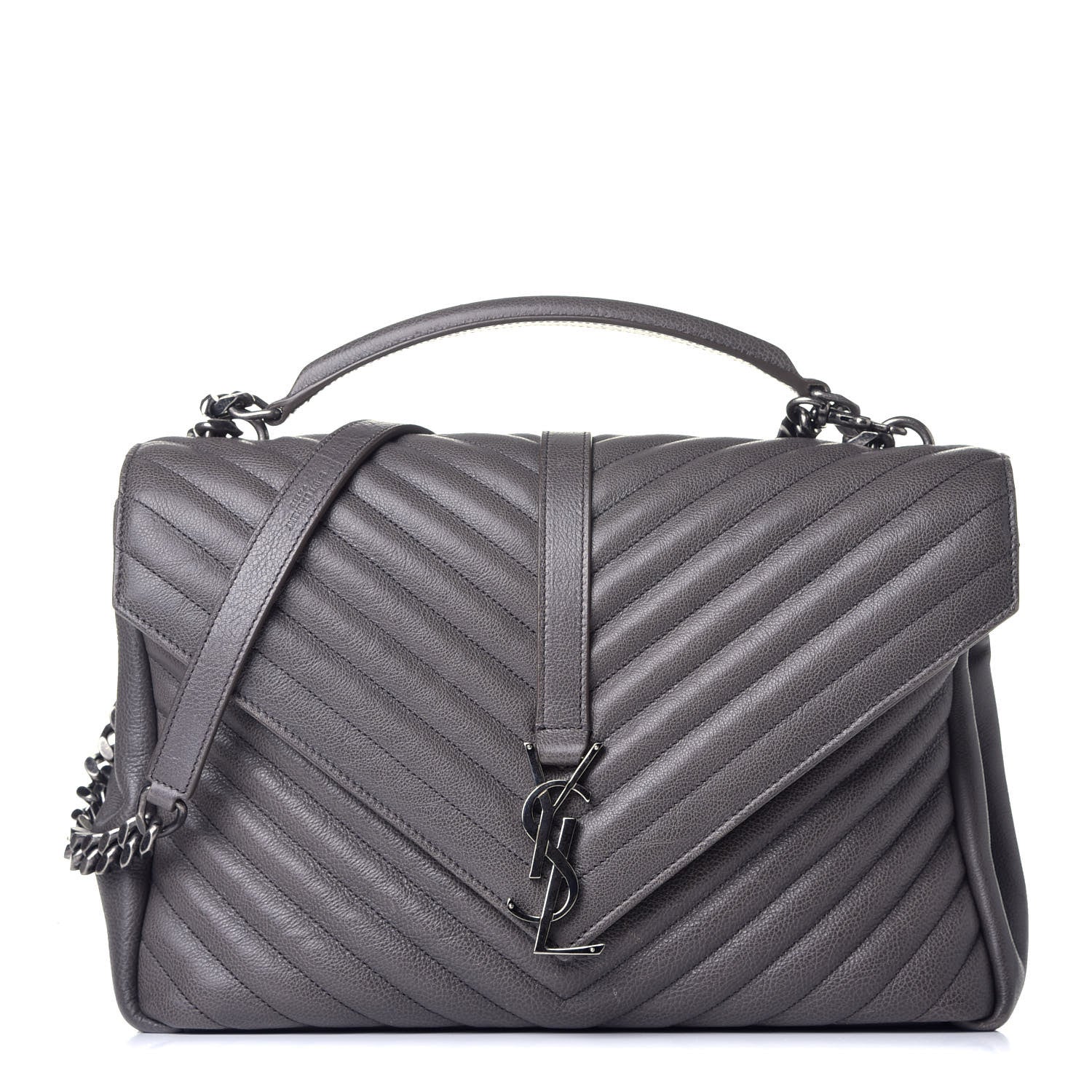 Saint Laurent Sheepskin Matelasse Chevron Monogram Large College Satchel Dark Anthracite 1 of 10