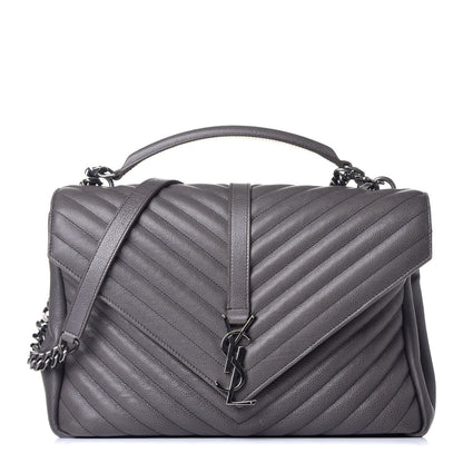 Saint Laurent Sheepskin Matelasse Chevron Monogram Large College Satchel Dark Anthracite 1 of 10