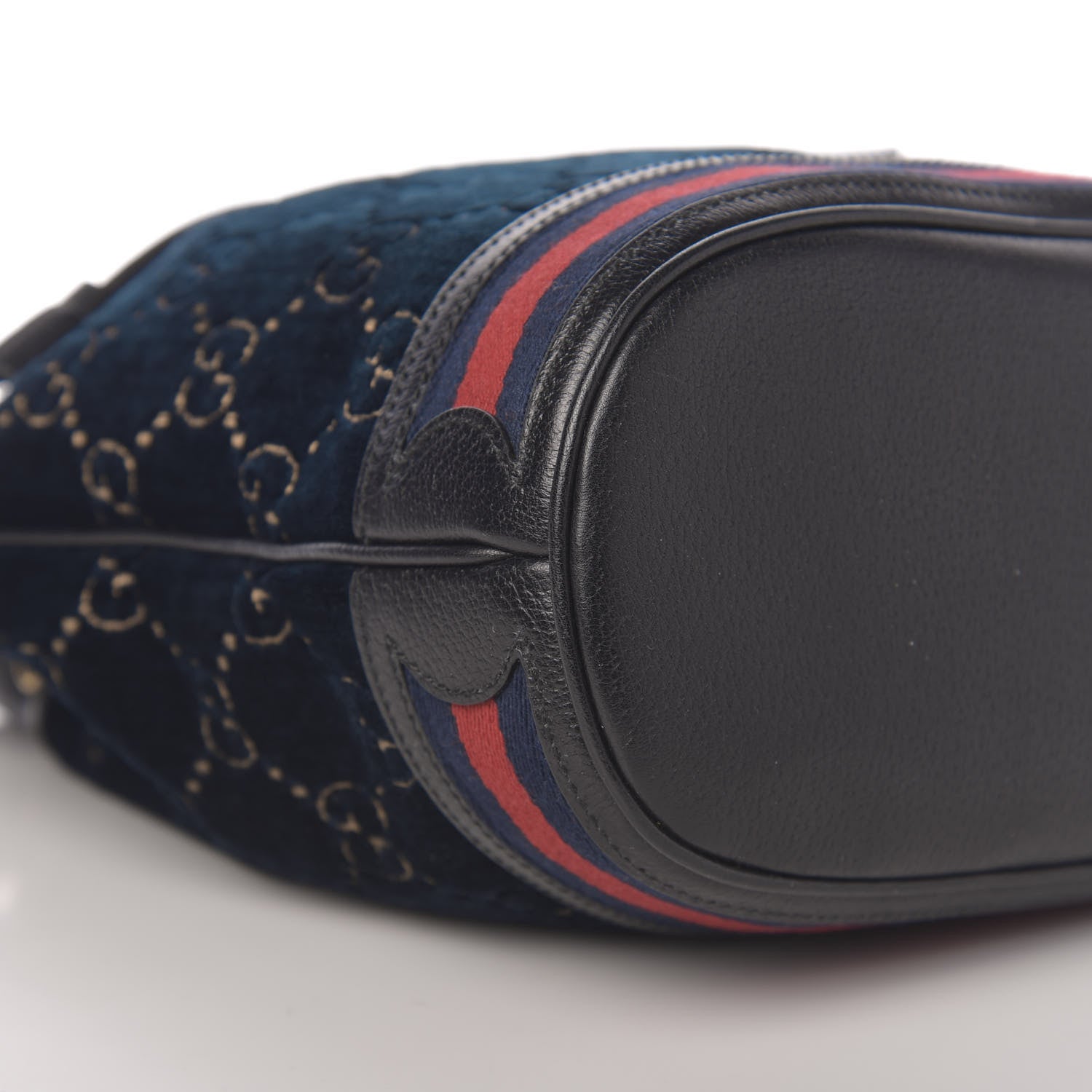 Gucci Velvet GG Monogram Web Bucket Bag Blue Beige 8 of 10