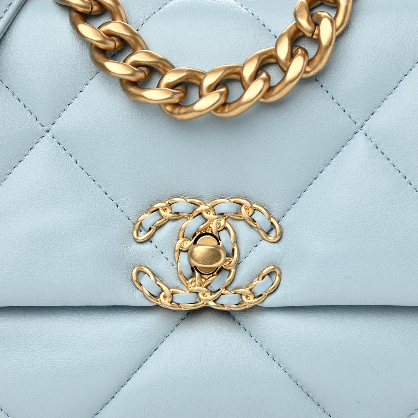 Lambskin Quilted Medium Chanel 19 Flap Light Blue