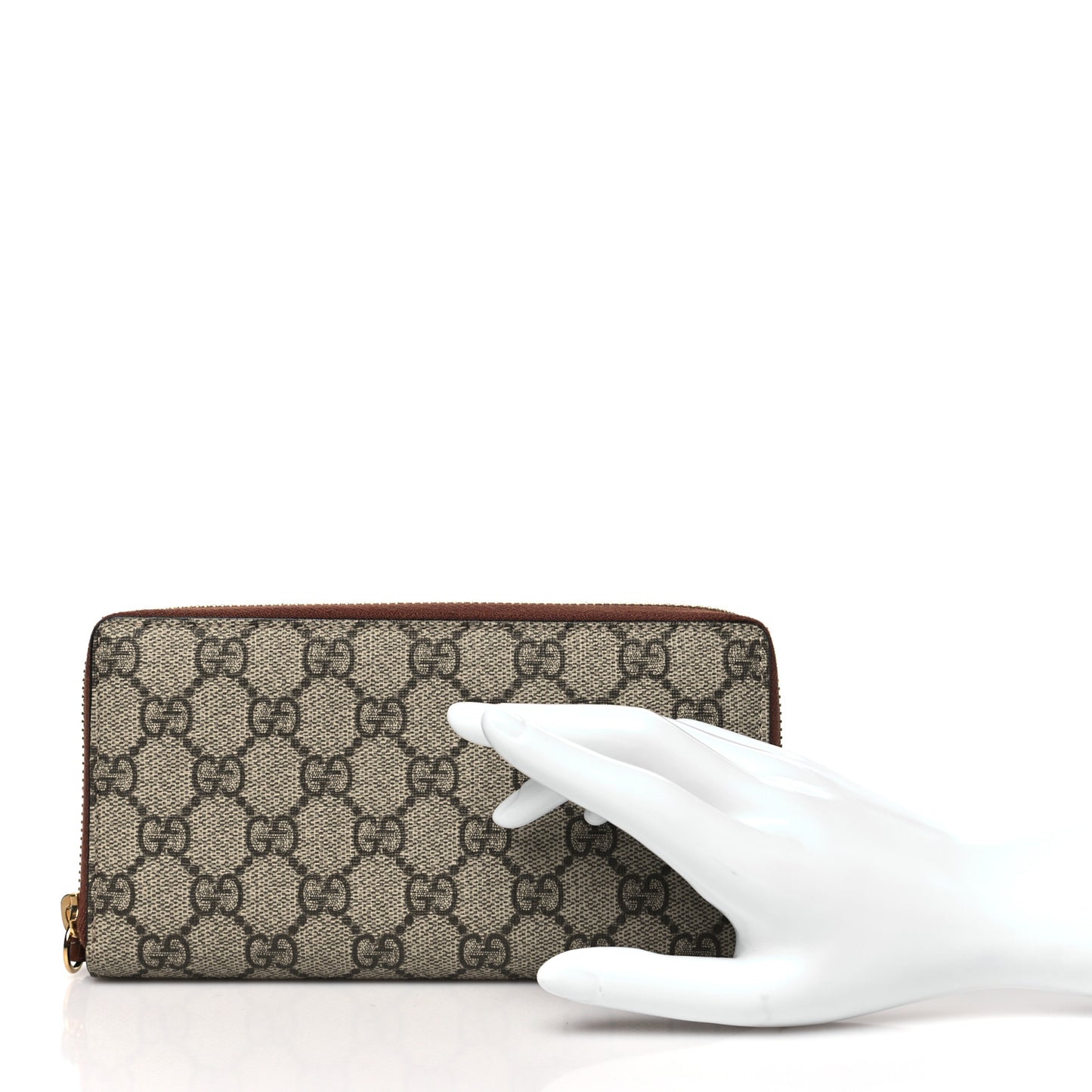 GG Supreme Monogram Cuoio Toscano Zip Around Wallet Beige Ebony Cuir