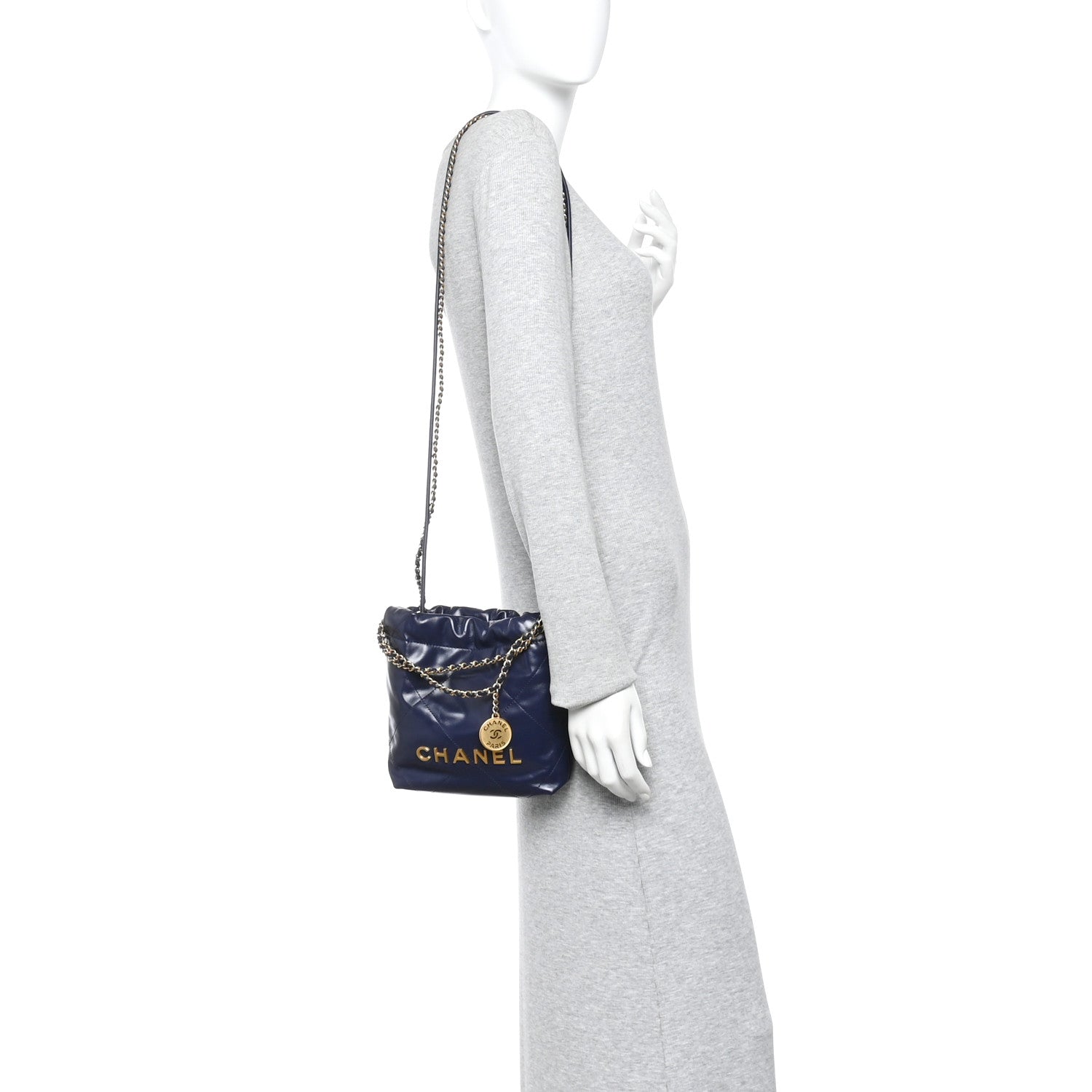 Chanel Shiny Calfskin Quilted Mini Chanel 22 Navy Blue 3 of 21