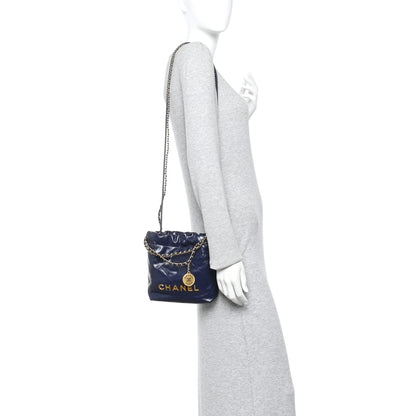 Chanel Shiny Calfskin Quilted Mini Chanel 22 Navy Blue 3 of 21