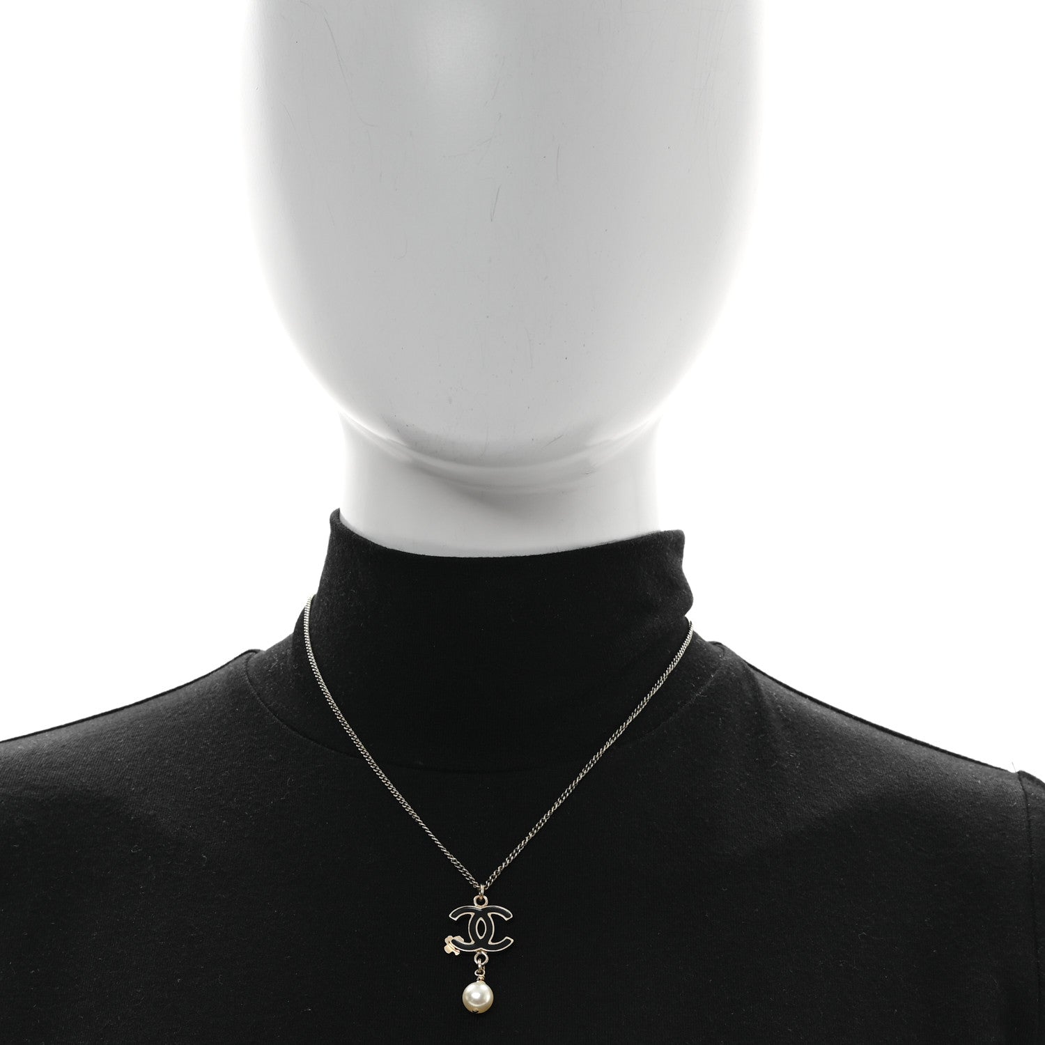 Chanel Resin CC Camellia Flower Pearl Necklace Gold Black 2 of 4