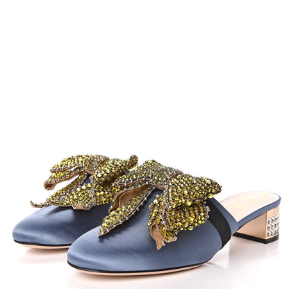 Gucci Silk Satin Crystal Embellished Bow Mules 38.5 Carta Zucchero 3 of 10