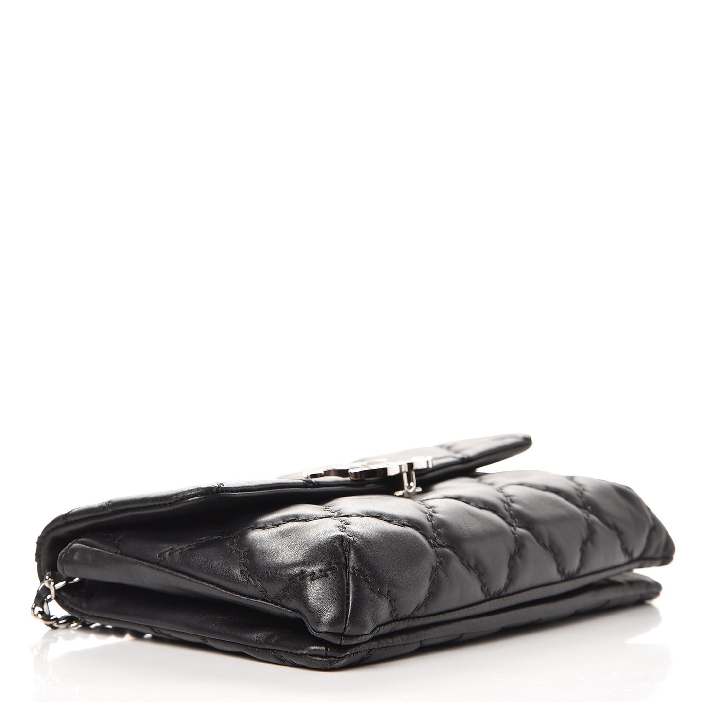 Calfskin Quilted Double Stitch Hamptons Clutch with Chain Black