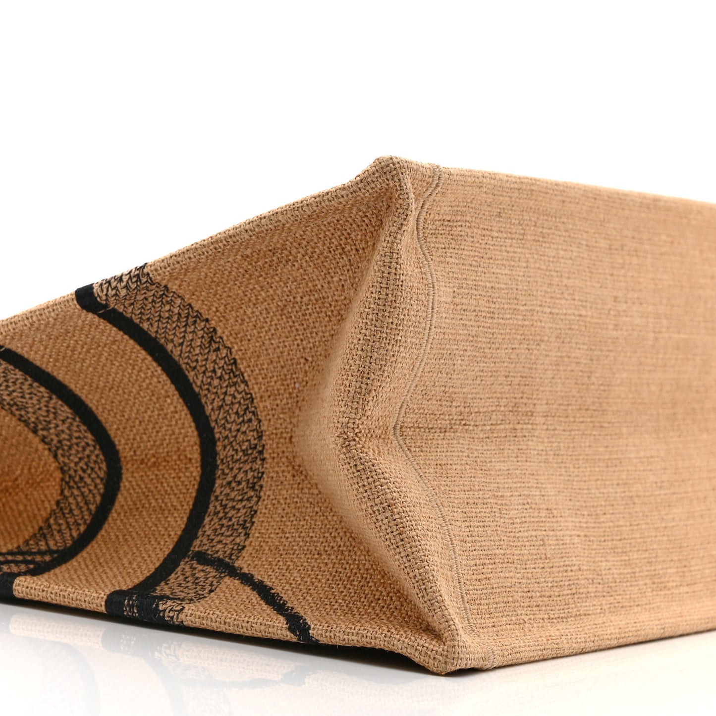 Canvas Jute Embroidered Medium Book Tote Black Beige