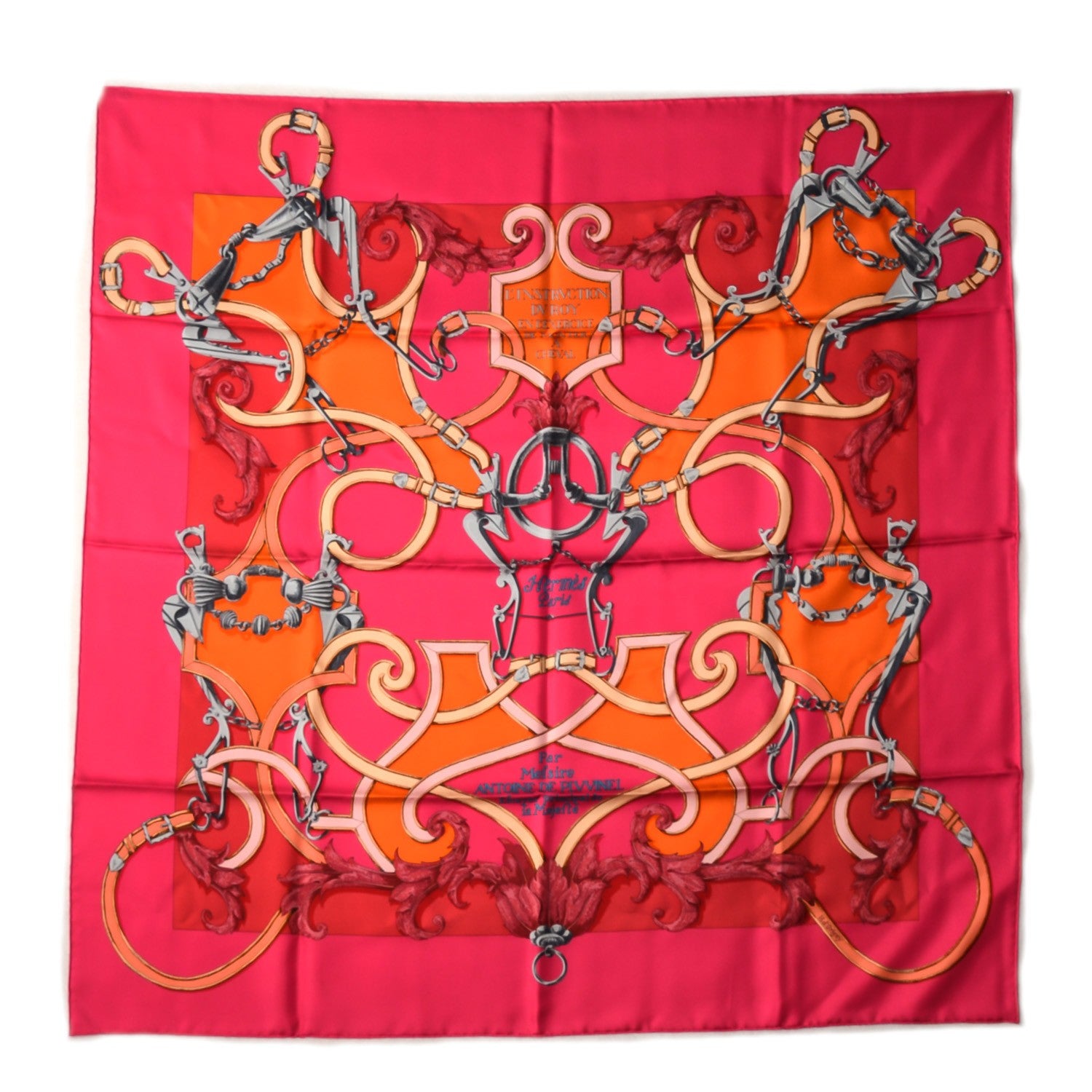 Hermes Silk L'Instruction Du Roy Scarf 90 Rose Indien Orange Gris 2 of 7