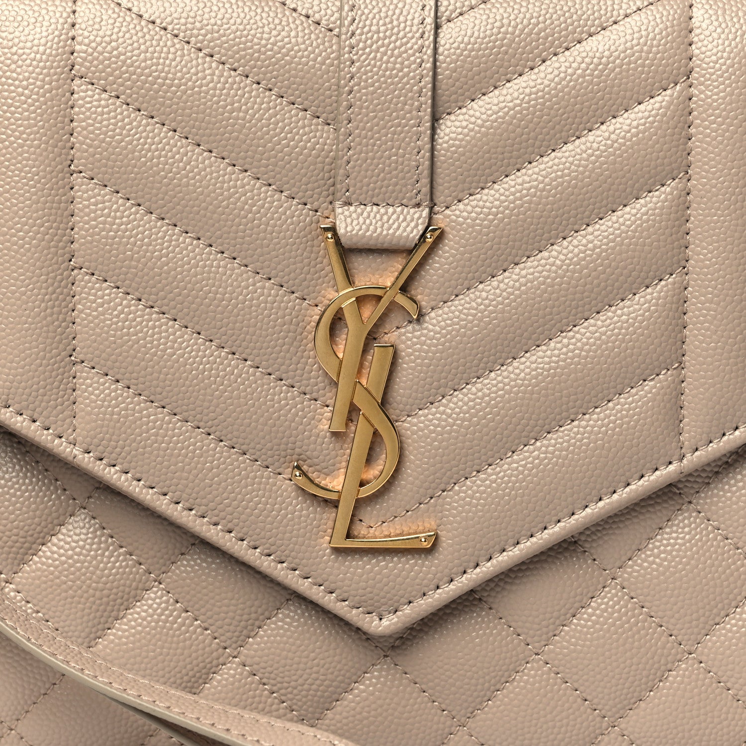 Saint Laurent Grain De Poudre Textured Mixed Matelasse Triquilt Monogram Clutch Dark Beige 8 of 11