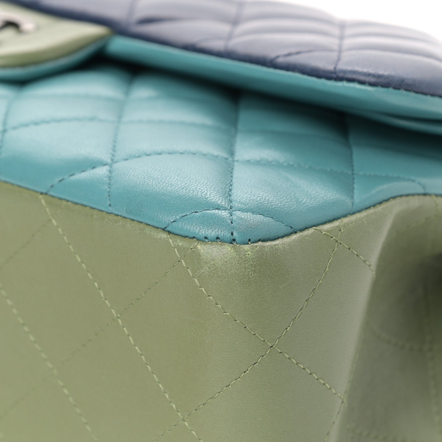 Chanel Lambskin Quilted Tri-Color Jumbo Double Flap Navy Blue Green 19 of 39