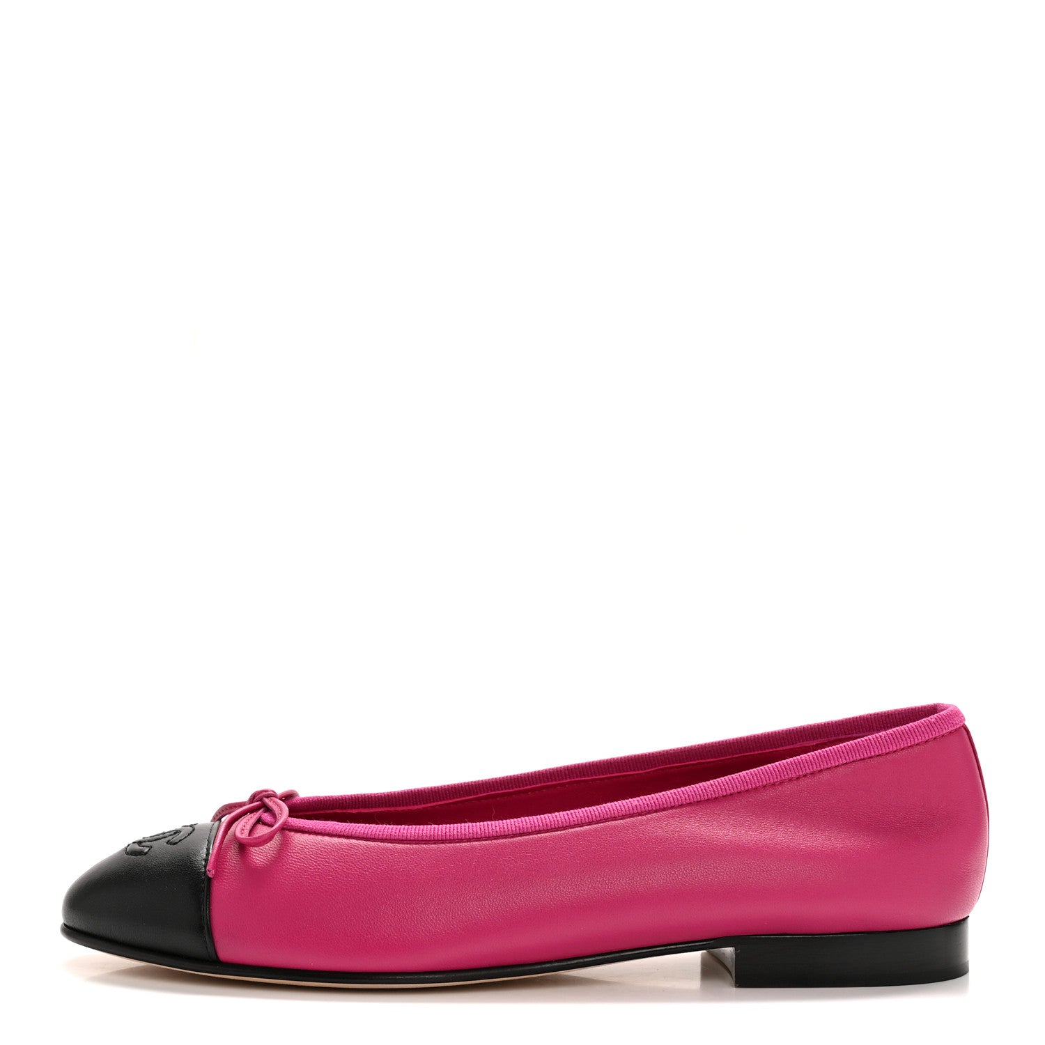 Chanel Calfskin Cap Toe CC Ballerina Flats 37.5 Fuchsia Black 1 of 10