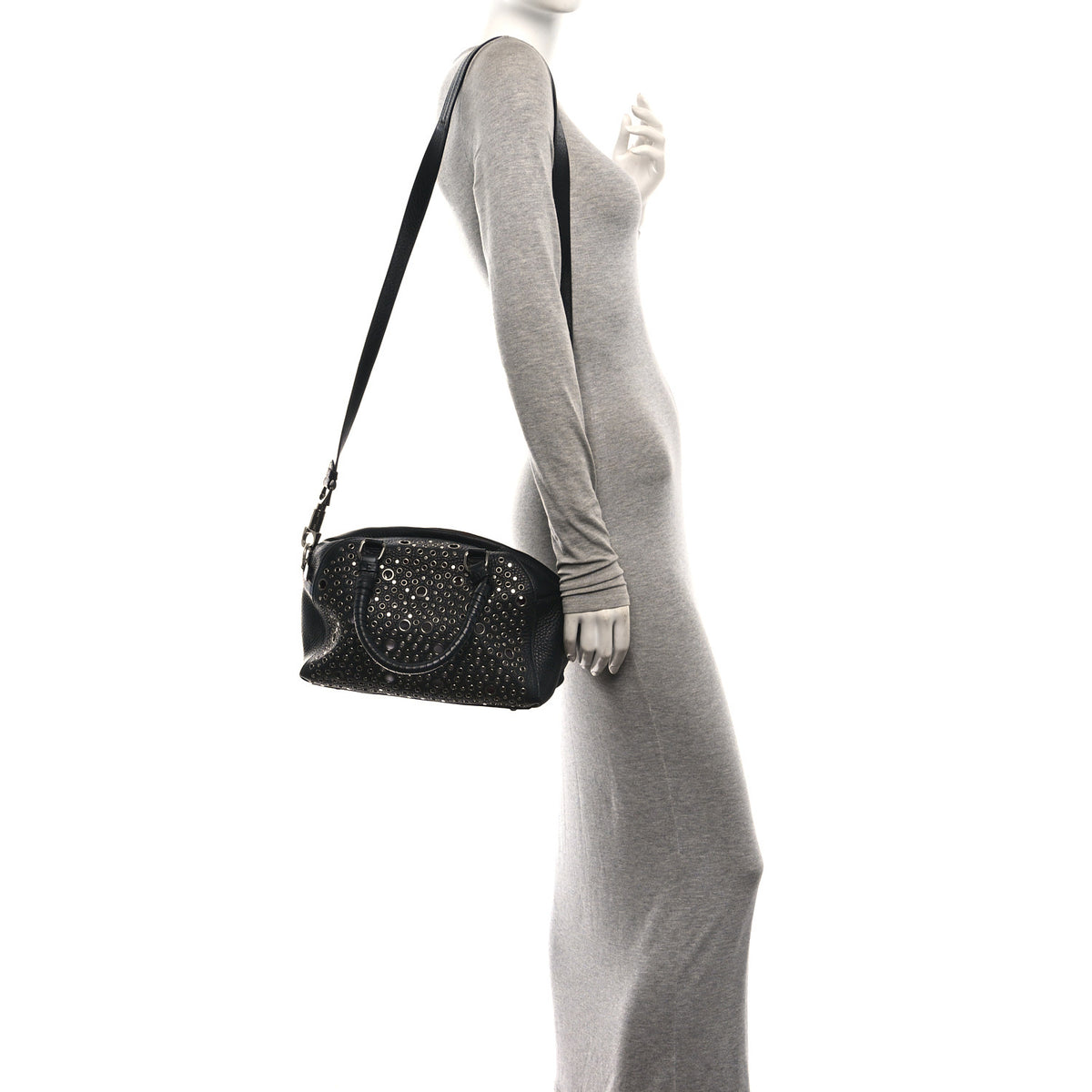 Christian Louboutin Calfskin Eyelet Small Panettone Bowling Bag Black 2 of 8