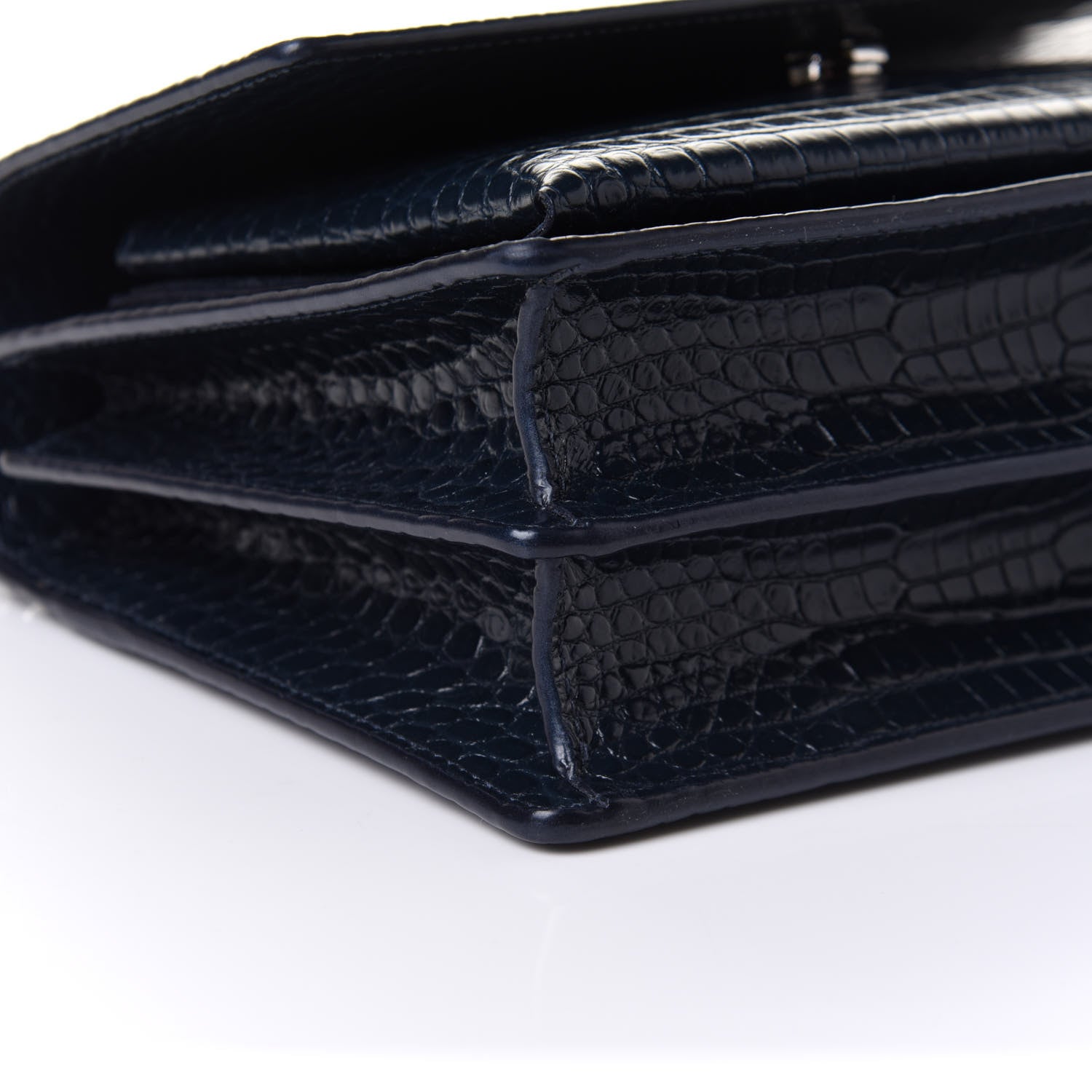 Saint Laurent Calfskin Crocodile Embossed Medium Monogram Sunset Navy 9 of 10