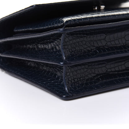Saint Laurent Calfskin Crocodile Embossed Medium Monogram Sunset Navy 9 of 10