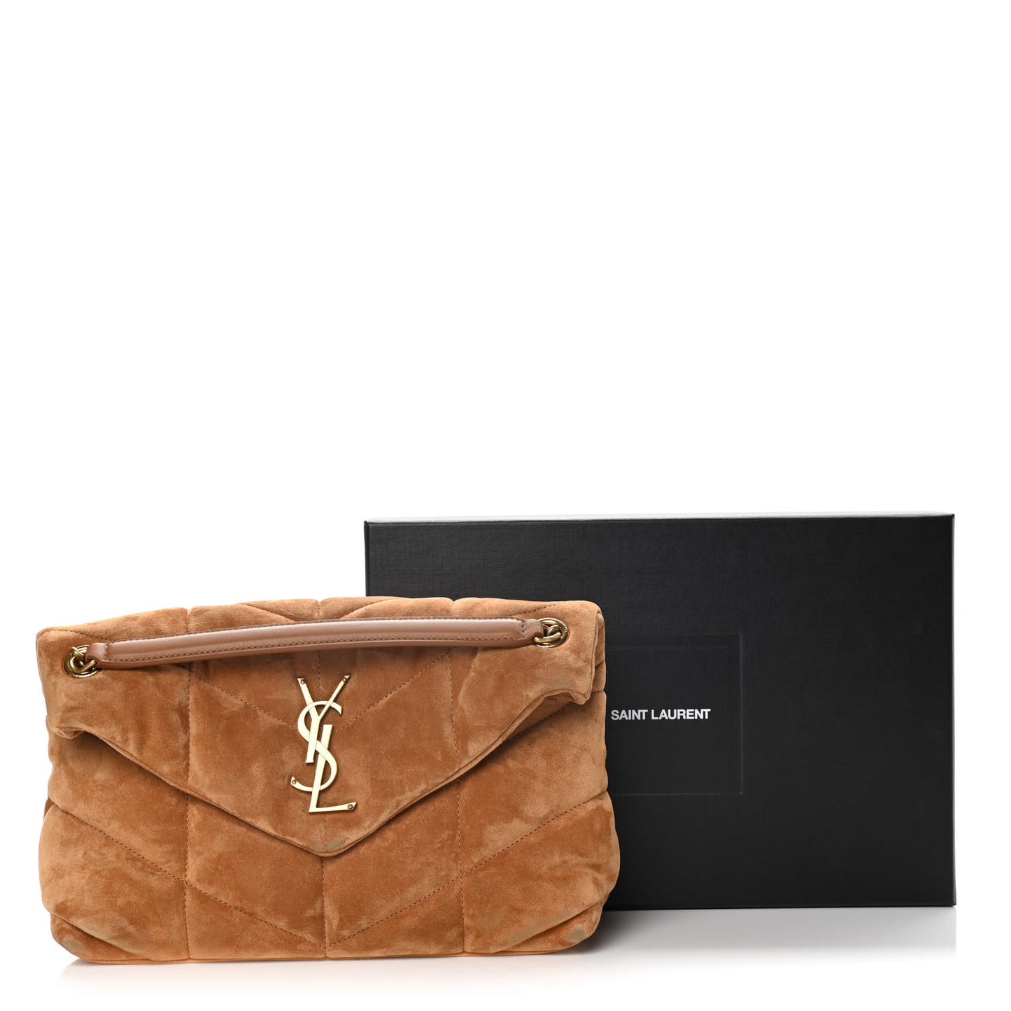 Suede Calfskin Quilted Small Loulou Puffer Monogram Chain Satchel Cinnamon