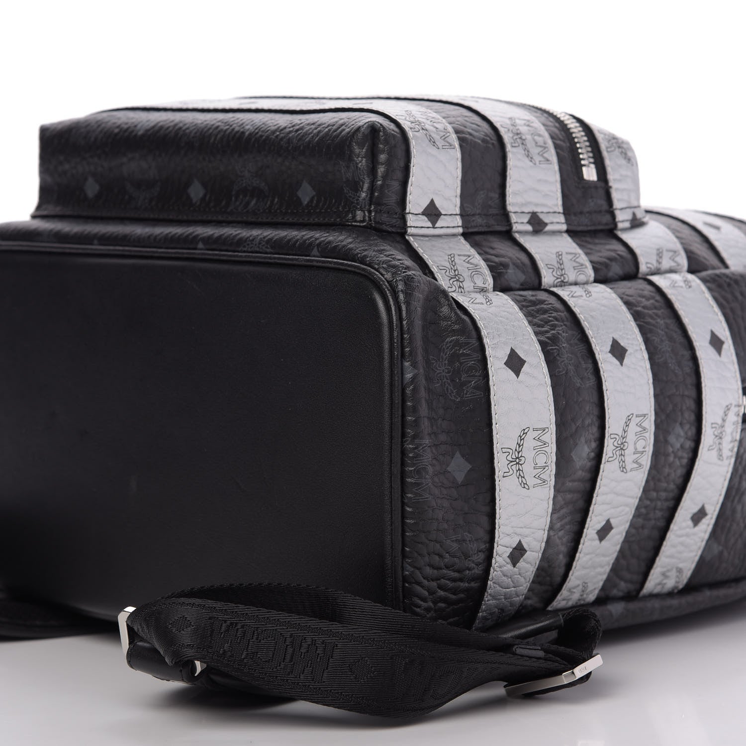 MCM Metallic Visetos Striped Medium Stark Backpack Silver Black 6 of 8