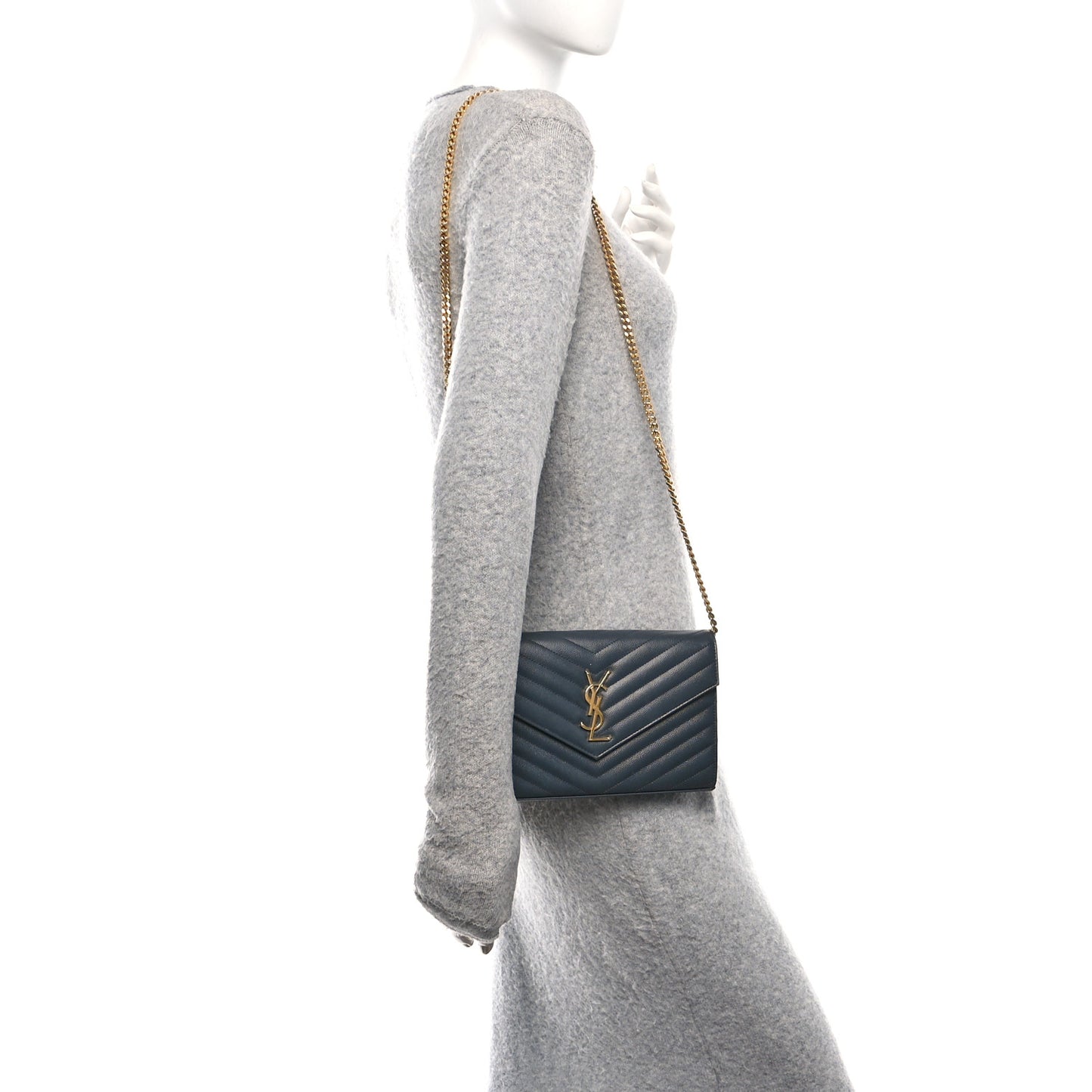 Grain De Poudre Matelasse Chevron Monogram Chain Wallet Pebble