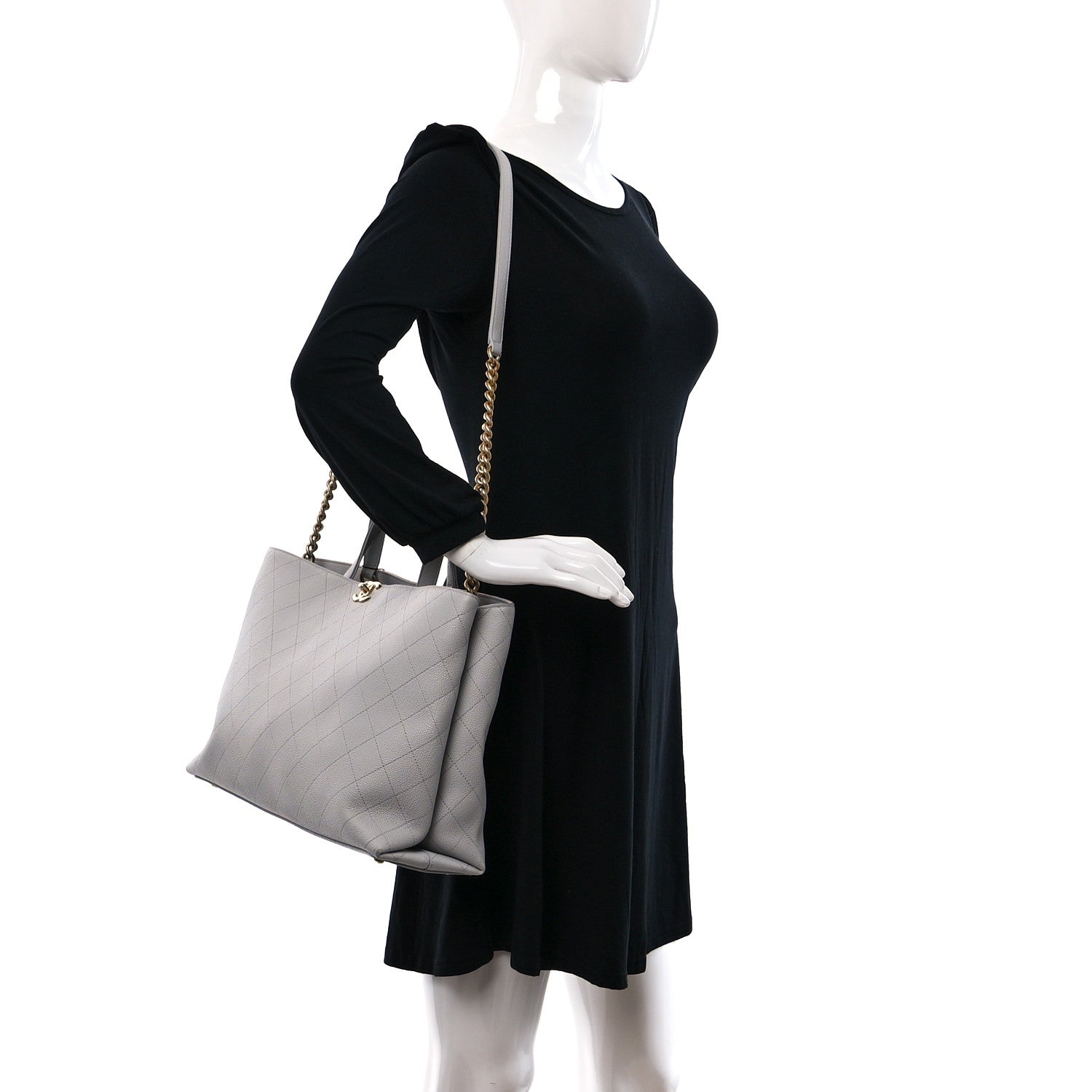 Chanel Grained Calfskin Stitched Large Shopping Tote Bag Light Grey 2 of 9