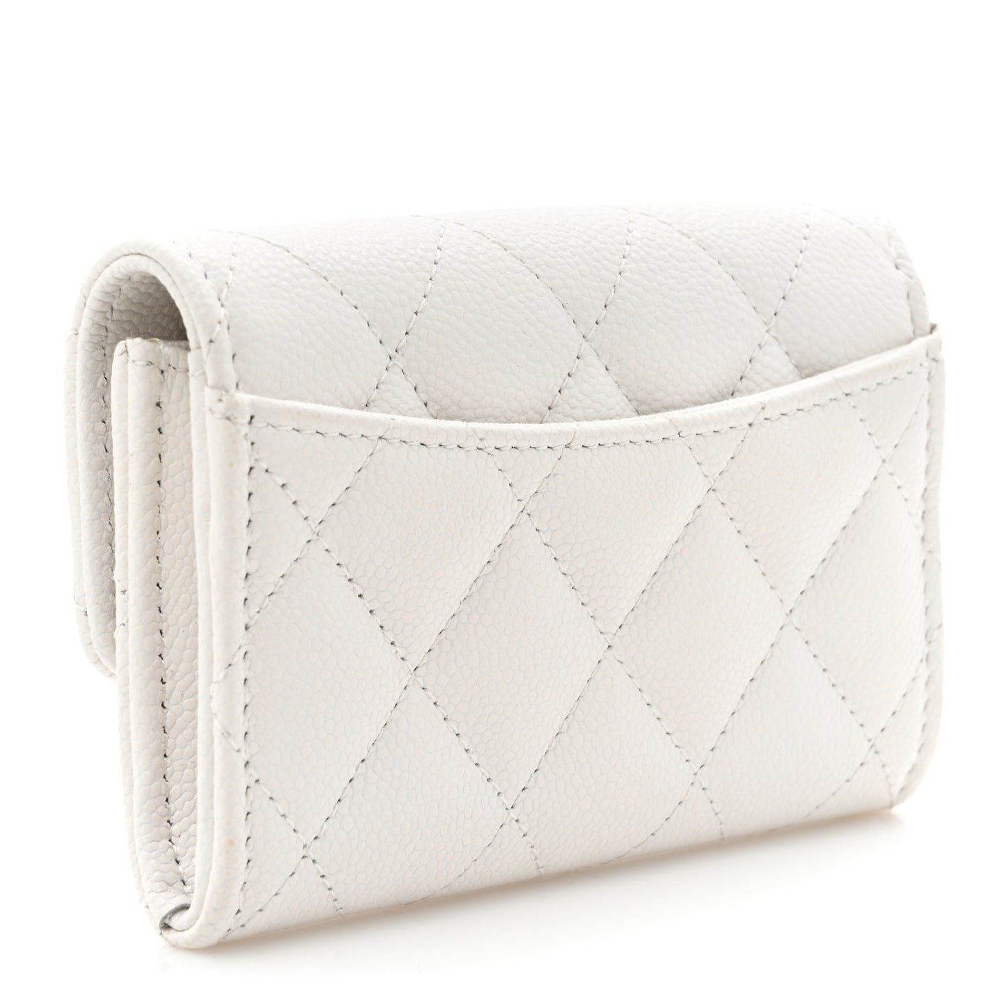 Caviar Quilted Flap Card Holder Wallet White