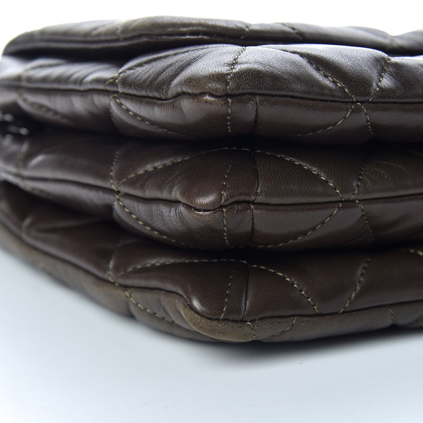 Lambskin Quilted 3 Accordion Flap Bag Dark Khaki