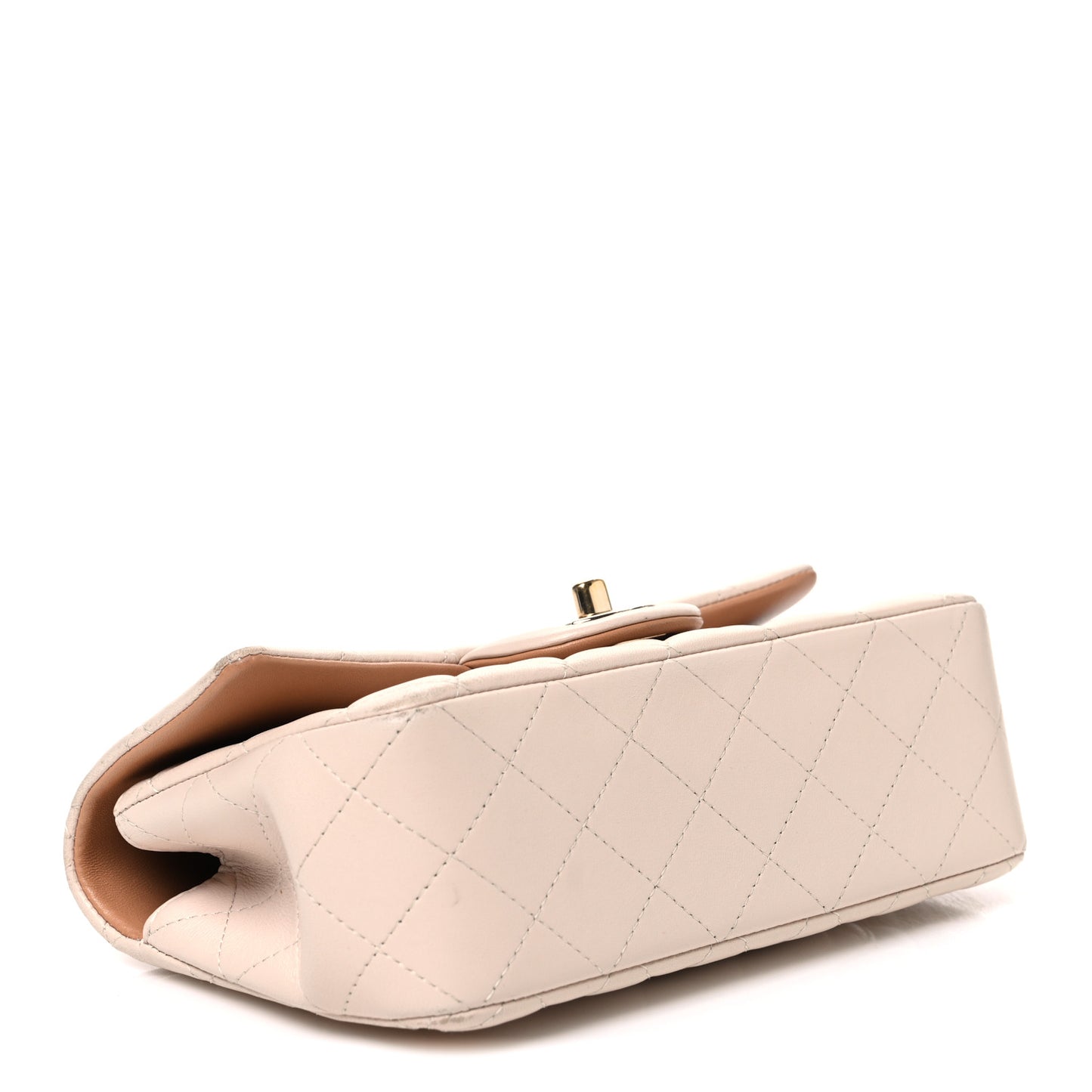 Lambskin Quilted Bi-Color Mini Top Handle Rectangular Flap Ecru Dark Beige