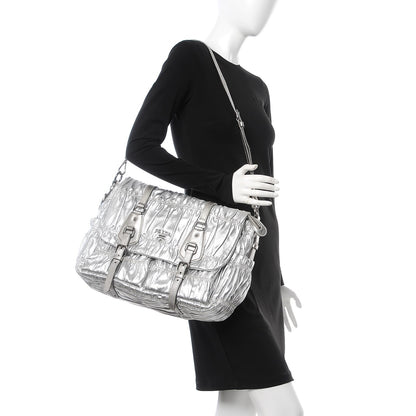Prada Nappa Saffiano Dressy Gaufre Messenger Argento 2 of 8
