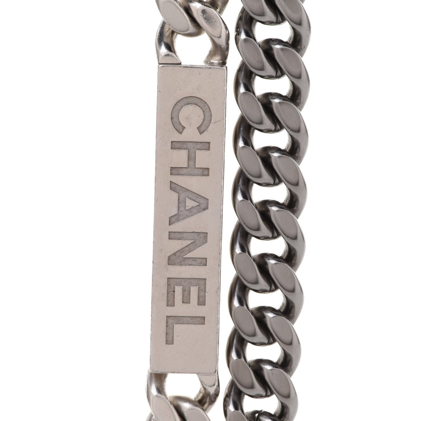 Oversized Double Chain Logo Short Necklace Ruthenium